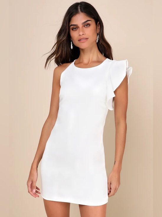 Lulus Dresses & Skirts - Lulu's - NWT White One-Shoulder Asymmetrical Ruffle Mini Dress